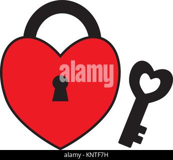 Forme de coeur lock ou un cadenas avec clé pour la Saint Valentin Saint Valentin ou concept pour l'amour passion valentine Valentines Day isolé sur fond blanc Illustration de Vecteur