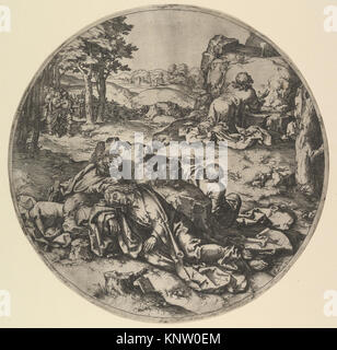 Cette illustration représente Christ priant à Gethsémani, montrant la posture, l'expression et le paysage environnant dans MET DP818973 364819. Banque D'Images