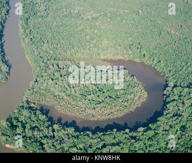 Vue aérienne de Devil's Elbow au printemps. Devil's Elbow est un exemple d'un lac d'Oxbow, récemment créé. Remarque le chenal principal de la rivière Congaree sur Banque D'Images