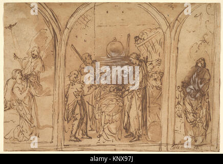 Un design pour un triptyque de l'Adoration des deux saints rencontré DP827686 381959 Artiste : Jan Simonsz. Pynas, Haarlem 1583/84 ?1631 Amsterdam, un design pour un triptyque de l'Adoration des deux Saints, début du 17e siècle, plume et encre brune, lavis, et blanc, feuille : 6 carrosserie 1/16 x 8 13/16 in. (15,4 x 22,4 cm). Le Metropolitan Museum of Art, New York. Harry G. Sperling, 2008 Fonds (2008.377) Banque D'Images