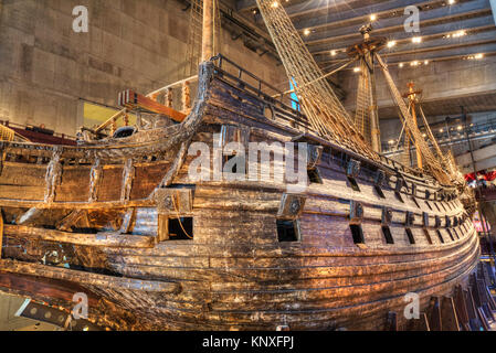 Navire de guerre du 17ème siècle, le Musée Maritime Vasa (Vasamseet), l'île de Djurgarden, Stockholm, Suède Banque D'Images