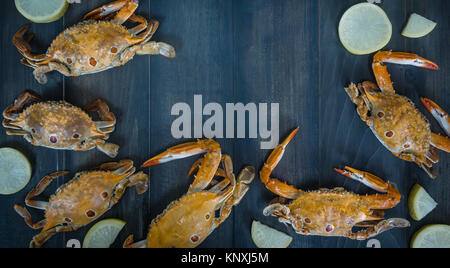 Cadre de l'alimentation avec du crabe crustacé . sur fond de bois Banque D'Images