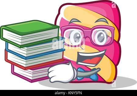 Livre élève avec caractère cartoon style guimauve Illustration de Vecteur