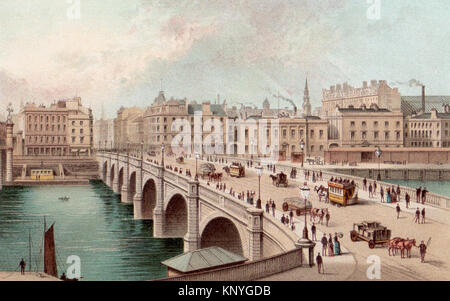 Broomielaw Bridge, Glasgow, illustration de l'époque victorienne Banque D'Images