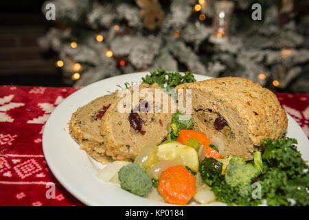 La Turquie Tofu Vegan servi pour le dîner de Noël Banque D'Images