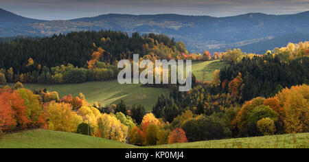 Vue sur Kasperske Hory en tchèque Bohemian Forrest au cours de l'automne plus de douces collines dans une lumière magnifique couleurs beatifull scenery Banque D'Images