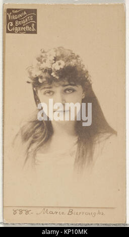 Une carte de cigarette mettant en vedette l'actrice Marie Burroughs, numérotée 888, de la série Actors and Actress (N45, type 2) pour Virginia Brights, montrant son portrait et les détails de la série imprimée. Banque D'Images