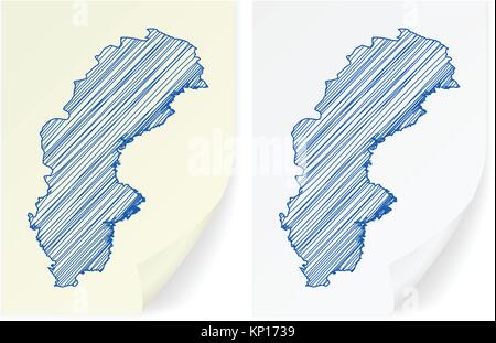 La Suède scribble map sur un fond blanc. Illustration de Vecteur
