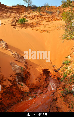 Flux de fées (Suoi Tien), Mui Ne, Vietnam. Le petit ruisseau est l'endroit où le désert et la jungle. Attraction géologique en rouge et blanc s Banque D'Images