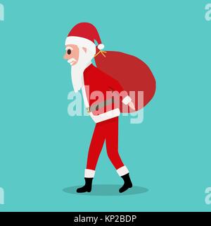 Cartoon Santa Claus porte grand sac rouge avec des cadeaux Illustration de Vecteur