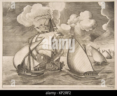 Flotte de galères escorté par une Caravelle de la DP a rencontré les navires à voile818247 338708 Banque D'Images