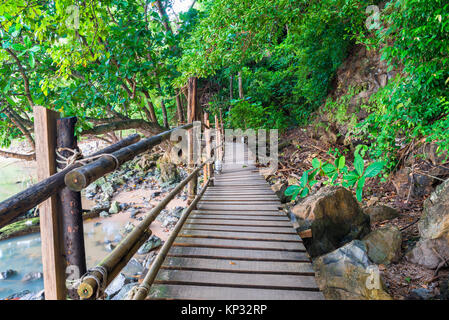 Un chemin en bois vide dans les jungles de la Thaïlande près de la mer Banque D'Images