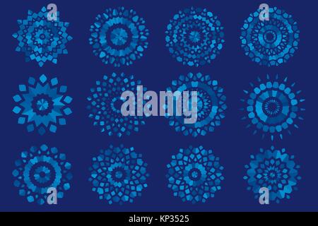 Semi-transparent vecteur forme inhabituelle des flocons de neige sur fond bleu Illustration de Vecteur