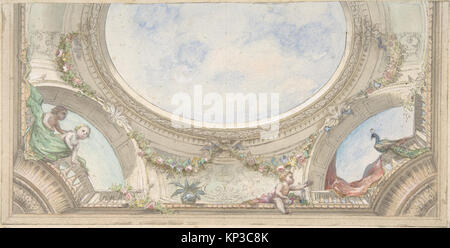 Design d'un plafond en trompe l'oeil dans une salle à manger du Hôtel de Trévise, illustrant perspective, motifs décoratifs et architecture de plafond. Banque D'Images