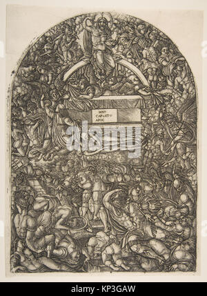 Une gravure de Jean couette représentant une étoile tombant et ouvrant l'enfer, illustrant une scène de l'Apocalypse. L'œuvre est non datée et mesure 12 x 8 11/16 pouces. Banque D'Images
