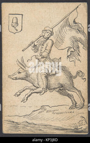 Acorn Knave- un homme à cheval sur un porc rencontré DP803251 Acorn Knave- un homme à cheval sur un porc rencontré DP803251 /380413 Artiste : Johannes Brandenberg, Swiss, Zug 1661 ?1729 Zug, Acorn Knave : un homme à cheval sur un porc, 1712 ou plus tard, plume et encre noire, feuille : 3 9/16 x 2 5/16 in. (9 x 5,9 cm). Le Metropolitan Museum of Art, New York. Bonna Jean-A., Achat Cadeau, 2007 (2007.223.40) Banque D'Images