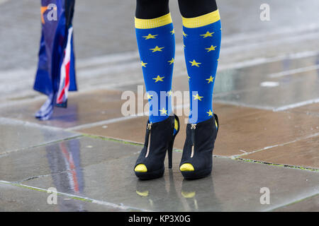 Londres, Royaume-Uni. 13 Décembre 2017Une femme porte des chaussettes drapeau européen comme elle rejoint les Brexit, pro European les protestataires à manifester devant le Parlement de Westminster aujourd'hui. La Chambre des communes aujourd'hui débattre d'un amendement à l'accord Brexit, donnant MP's le droit de voter sur l'accord final, s'il s'inscrit dans la loi. Credit : Vickie Flores/Alamy Live News Banque D'Images