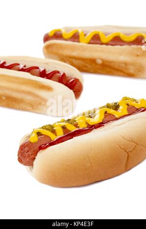 Close up image de trois sandwiches hot dog Banque D'Images