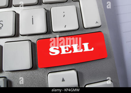 Vente mot en rouge des touches du clavier Banque D'Images