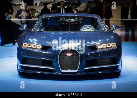 Genève, SUISSE - Le 7 mars 2017 : nouvelle voiture de sport Bugatti Chiron présenté à la 87e Salon International de l'Automobile de Genève. Banque D'Images