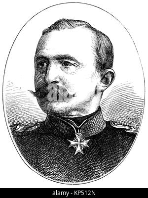 Portrait du général Hugo Moritz Anton Heinrich Freiherr von Obernitz, Avril 16, 1819 - Septembre 18, 1901, était un général d'infanterie prussienne, commandant de la campagne franco-allemande, les troupes de Wurtemberg de 1870, moment de la guerre franco-allemande ou la guerre franco-allemande, Deutsch-Franzoesischer Krieg, 1870 - 1871, l'amélioration numérique reproduction d'une gravure sur bois originale de 1871 Banque D'Images