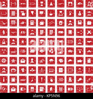 L'écrivain 100 icons set rouge grunge Illustration de Vecteur