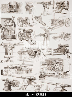 Fin 19ème, début 20ème siècle de l'artillerie lourde. À partir de la Enciclopedia Ilustrada Segui, publié en 1908. Banque D'Images
