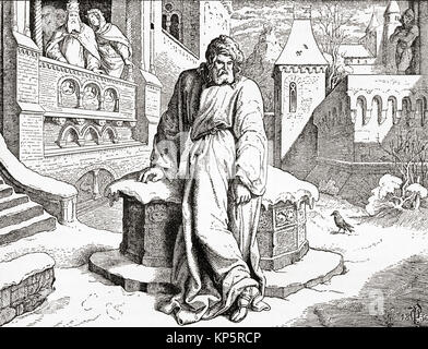 Le roi Henri IV à Canossa en 1077 où il s'est rendu dans le but d'obtenir la révocation de l'excommunication prononcée contre lui par le Pape Grégoire VII. Selon les sources contemporaines, il se leva pour trois jours et trois nuits avant la porte d'entrée du château, au beau milieu d'un blizzard. Henry IV, 1050 - 1106. Roi des Allemands et saint empereur romain. De Ward et verrouiller l'illustre l'histoire du monde, publié c.1882. Banque D'Images