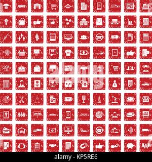 100 business icons set rouge grunge Illustration de Vecteur