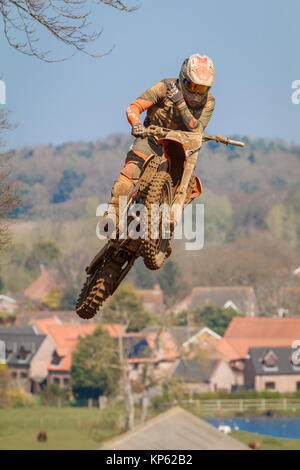 Bike action solo au 2017 Maxxis British Motocross Championship, Lyng, Cadders Hill, Norfolk, Royaume-Uni. Banque D'Images