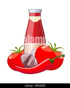 Bouteille de ketchup de tomate isolé sur fond blanc vector illustration Illustration de Vecteur