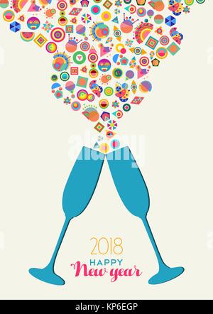 Bonne année 2018 avec toast boire résumé coloré décoration géométrie splash. Idéal pour maison de vacances Carte de vœux ou invitation à une fête. Vecteur EPS10. Illustration de Vecteur