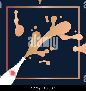 Carte de voeux Nouvel An avec champagne explosion splash, élégante maison de vacances partie illustration. Vecteur EPS10. Illustration de Vecteur