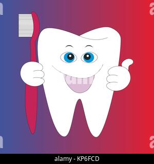 Cartoon smiling les dents humaines avec une brosse à dents. Illustration de Vecteur