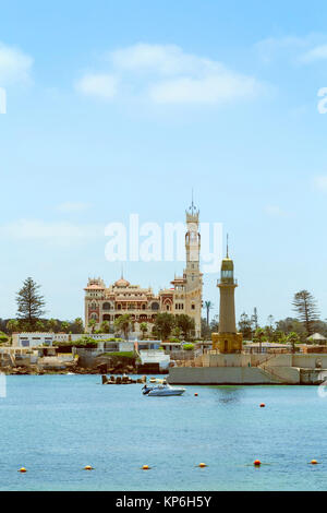 Montaza Palace et le phare, Alexandrie, Egypte. Banque D'Images