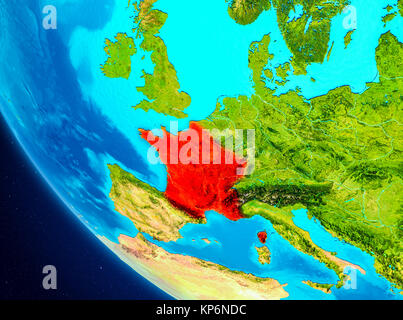 La France a souligné en rouge sur la planète Terre. 3D illustration. Éléments de cette image fournie par la NASA. Banque D'Images