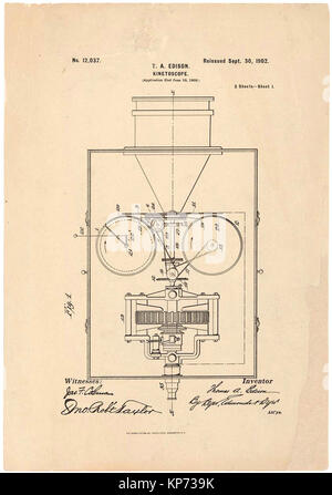 T.A. Le kinétoscope d'Edison "brevet des dimensions, une exposition photo de mouvement. Banque D'Images