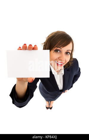 Businesswoman holding empty card Banque D'Images