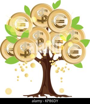 Arbre d'argent, dollar et euro pièces de monnaie sur l'arbre Illustration de Vecteur