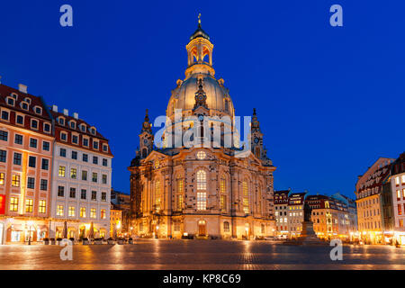 La nuit Frauenkirche à Dresde, Allemagne Banque D'Images