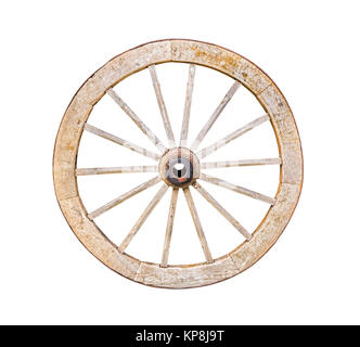Vieille roue en bois à partir d'un panier isolé Banque D'Images