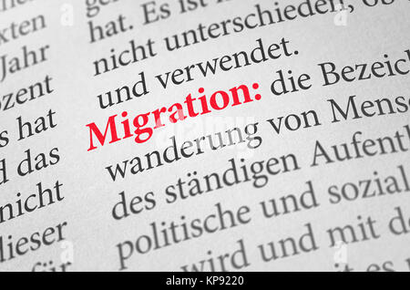 Dictionnaire avec la migration à long terme Banque D'Images