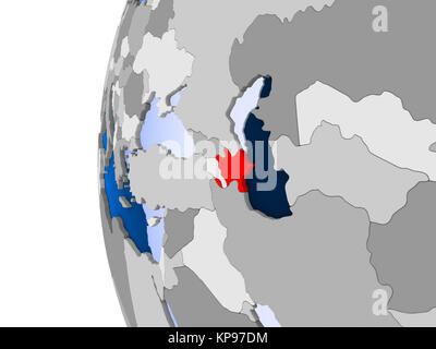 L'Azerbaïdjan en rouge sur transparent avec globe politique des océans. 3D illustration. Banque D'Images