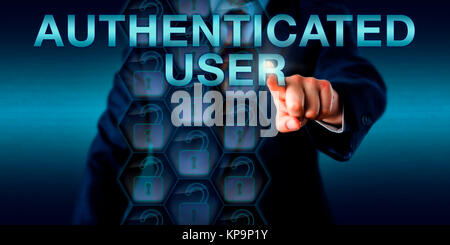 Businessman poussant à l'utilisateur authentifié Banque D'Images