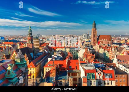 Vue aérienne de Wroclaw le matin Banque D'Images