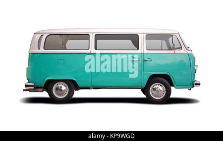 Retro mini van side view isolated on white Banque D'Images