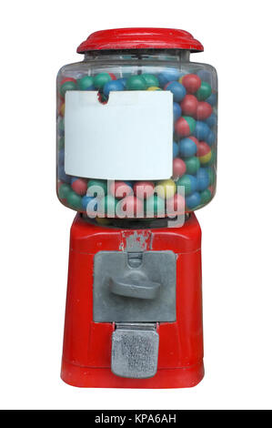 Distributeur de bonbons, gomme ball machine, distributeur automatique avec étiquette vide blanc Banque D'Images