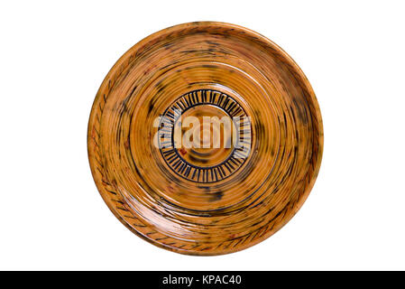 Plat de céramique jaune isolé sur fond blanc Banque D'Images