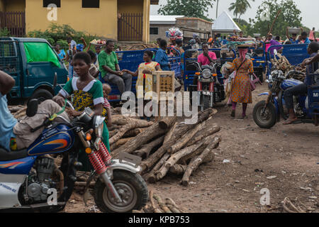 Sur un sustainalble casava torréfaction four d'énergie pour la production de gari, village près de Mafi-Kumase Bon, Région de la Volta, au Ghana, l'Afrique Banque D'Images