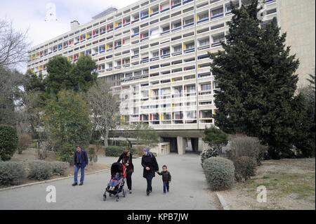 Marseille (France), l'habitation du logement social connu sous le nom de "La Cité Radieuse", conçu par le grand architecte Le Corbusier Banque D'Images